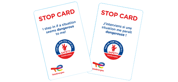 Stop card – J’interviens si une situation me paraît dangereuse ! For me, for you, for all. Safety TotalEnergies